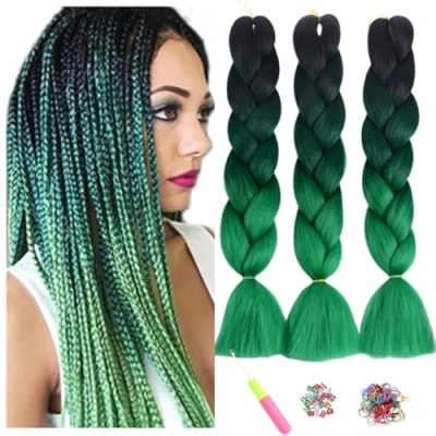 Abbildung von ShowJarlly Kanekalon Kunsthaar Haar, Haar Braids Extension, Ombre Jumbo Braid Haarverlängerung 24&quot;, Zöpfe Box Zum Einflechten Schwarz/Dunkelgrün#