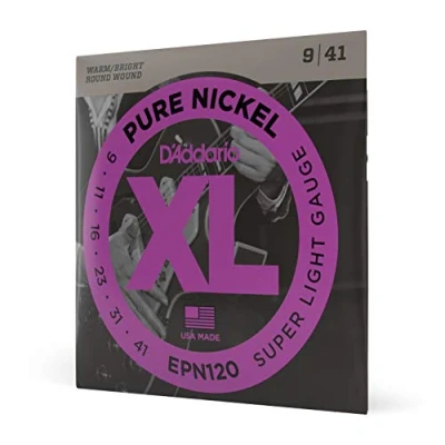 Abbildung von D&#039;Addario E Gitarren Saiten Gitarrensaiten Gitarre DER BELIEBTESTEN SAITENMARKE WELTWEIT EPN120 reines Nickel Super Light (9 41) Vintage Sound