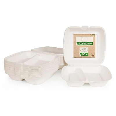 Abbildung von Love Nature Ökologische Menübox 2 geteilt 50 Stück Einweggeschirr Zuckerrohr Einweg Take Away Verpackung To Go Verpackungen Essen