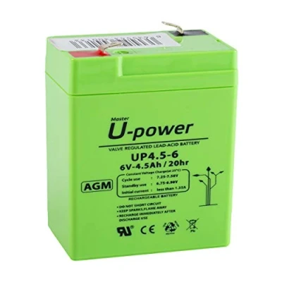 Abbildung von U Power Hermetische AGM Blei Säure Batterie 4.5Ah 6V Akkus Faston F1 4.8mm