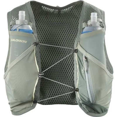 Abbildung von Salomon Active Skin 4 Unisex Hydrationsweste Trail running Wandern MTB mit Hydrationsflaschen, Einfache Flüssigkeitszufuhr, Präzise Passform, Optimierte Verstaumöglichkeiten, Grün, M