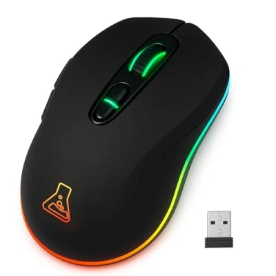 Abbildung von THE G LAB Kult Krypton Kabellose Gaming Maus, 6400 DPI Wireless Maus Bluetooth &amp; 2.4 GHz, RGB, Wiederaufladbare Batterie, 7 Tasten, Leicht, Beidhändig Schwarz Neu