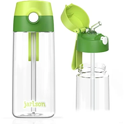 Abbildung von Jarlson® Trinkflasche Kinder EMI TÜV geprüft Wasserflasche 500ml BPA frei auslaufsicher Kinderflasche mit Strohhalm Tritan Flasche für Schule, Kindergarten, Fahrrad (Pink)