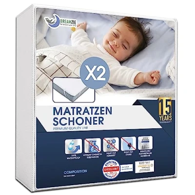 Abbildung von Matratzenschoner 70x140 Baby Wasserdicht (2er Set) Oeko TEX Zertifiziert von Dreamzie Nässeschutz Atmungsaktive
