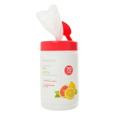 Abbildung von PÜRDOUX ™ CPAP mask wipes with grapefruit lemon scent, canister of 70 wet