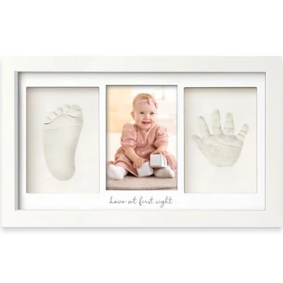 Abbildung von Baby Handabdruck und Fußabdruck Set Gipsabdruck Hand Fuß für Neugeborene, Bilderrahmen,Fußabdruck Set,Baby Dusche Abdruckse (Alpine White)