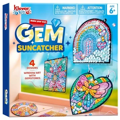 Abbildung von Klever Kits Suncatcher Fenster Bastelsets für Kinder,Geschenke Mädchen 6 7 8 9 10 11 12 Jahre,DIY Diamant Malset Spielzeug,Basteln Painting Set,Kreative Schmetterling Geschenke(4 Themen)