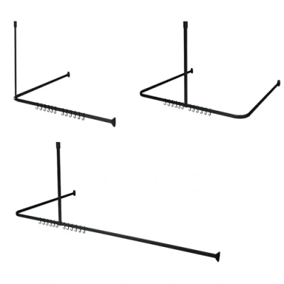 Abbildung von Sealskin Easy Roll Duschvorhangstange, Komplett Set inkl. Duschstange, Deckenbefestigung und Ringe, Duschvorhanghalterung zur Montage auf Maß, L Form, U Form Ecke möglich, Aluminium, Schwarz