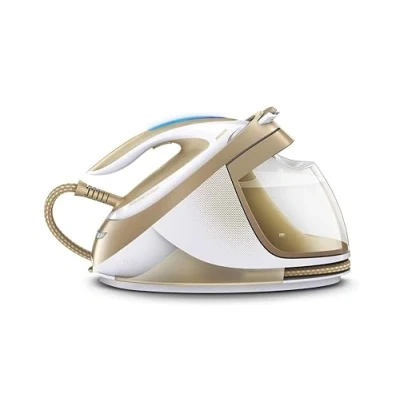 Abbildung von Philips PerfectCare EliteDampferzeuger Bügeleisen, Geprüft und Generalüberholt, 2400 W, Optimal TEMP, 7,2 bar Dampfdruck, 490 g/Min Dampfstoß,1.8 Liter, Weiß/Gold (GC9642/60)