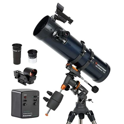 Abbildung von Celestron 31051 AstroMaster 130EQ motorbetriebenes Newtonsches Spiegelteleskop, Dunkelblau