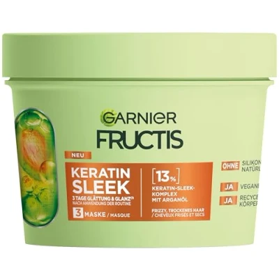 Abbildung von Garnier Fructis Keratin Sleek Maske mit Arganöl und Komplex für trockenes zu Frizz neigendes Haar, 370 ml