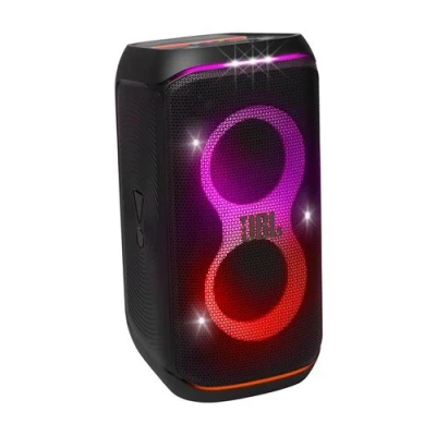 Abbildung von JBL PartyBox Stage 120 in Schwarz Tragbare Bluetooth Lautsprecher Box mit Pro Sound, Lichtshow, KI Sound Boost und Teleskopgriff 12 h Laufzeit