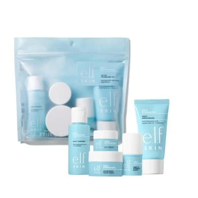 Abbildung von e.l.f. SKIN Jet Set Hydration Kit, reisefreundliches feuchtigkeitsspendendes Pflegeset, Gesichtsreiniger, Pflegebalsam, Feuchtigkeitscreme, Augencreme &amp; Nachtcreme, vegan tierversuchsfrei