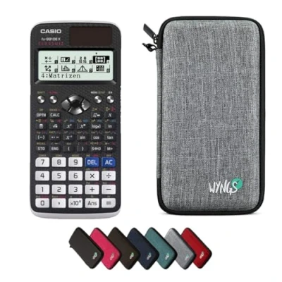 Abbildung von Casio fx 991DE X Classwiz wissenschaftlicher Taschenrechner inklusive Schutztasche von WYNGS in Hellgrau Basic Set