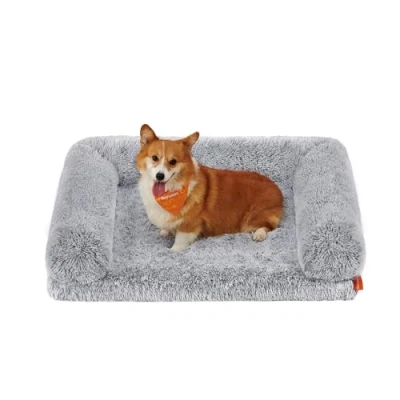 Abbildung von Feandrea FluffyHug Hundebett, Hundekissen Größe L, Hundematte für mittelgroße Hunde, Hundesofa Noppenschaumstoff, Bezug abnehmbar und waschbar, 91 x 68 23 cm, Ombré Grau PGW232G01