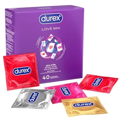 Abbildung von Durex Love Mix Kondome Mischung Vielseitige Mixpackung mit 5 verschiedenen Kondom Sorten zum Ausprobieren 40 (1er Pack)