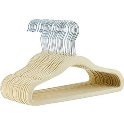 Abbildung von Amazon Basics Kinder Kleiderbügel aus Samt, rutschfeste für Babys und Kleinkinder, 29 cm, 30er Pack, Beige