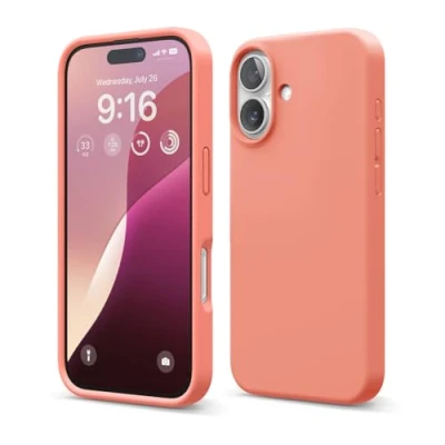 Abbildung von elago Premium Liquid Silikon Hülle Kompatibel mit iPhone 16 Hülle, Ganzkörper Handyhülle, Stoßfest, Schlanke Kratzfester weicher Mikrofaser Innenfutter, 6.1 Zoll (Pampelmuse Rosa)