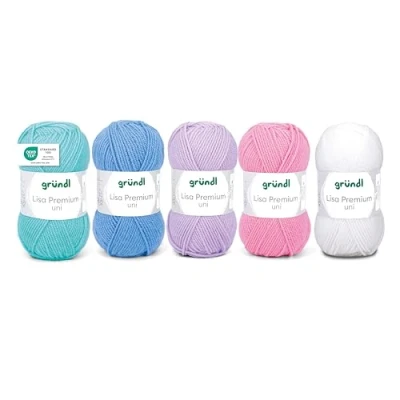 Abbildung von Gründl Wolle Lisa Premium uni 5 x 50 g Mix Strickgarn Häkelgarn 100% Polyacryl Superweich und Pflegeleicht Pastell