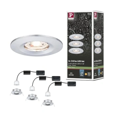 Abbildung von Paulmann 94303 Nova Mini LED Einbauleuchte Coin Set rund Starr Deckeneinbaustrahler Chrom Einbaulampe Aluminium Warmweiß 2700 K, 12 W, Chrom, (Ip44), 3er