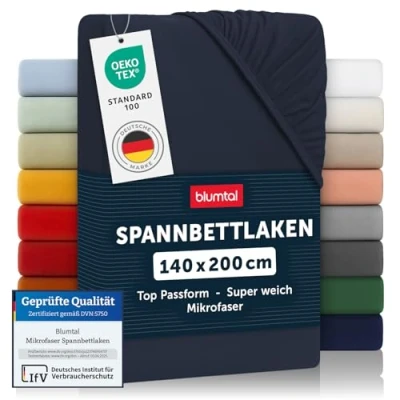Abbildung von Blumtal® Spannbettlaken 140x200 cm Bettlaken aus Microfaser Oekotex zertifiziertes Spannbetttuch / Bettspanntuch 140x200/Laken Dark Ocean Blue Blau