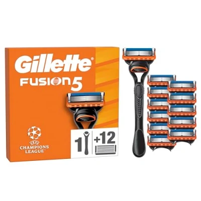 Abbildung von Gillette Fusion5 Rasierer für Männer, 1 Rasierer, 12 Ersatzklingen, Mit Gleitstreifen ein sanftes Gleiten und 5 Klingen eine gründliche, langanhaltende Rasur