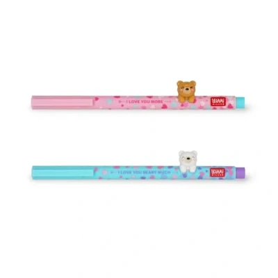 Abbildung von Legami 2er Set Lovely Friends Gelschreiber, limitierte Auflage, abnehmbare und wiederverwendbare Dekotiere, rollt nicht, hellblaue lila Tinte, feine Spitze 0,5 mm