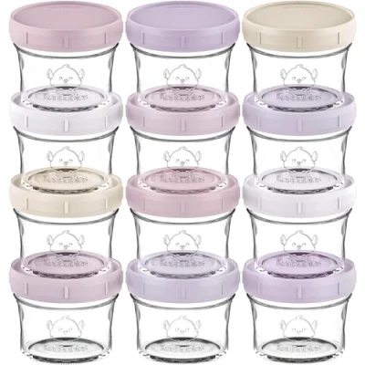 Abbildung von 12 Pack Babybrei Einfrieren Behälter Glas Beikost Baby Zubehör, Mikrowellen Behälter, Lecksicher Babynahrung aufbewahrung (Lilac)