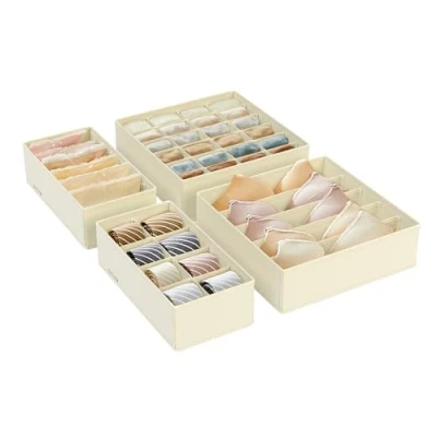 Abbildung von SONGMICS Unterwäsche Organizer 4er Set, Schubladen Organizer, faltbar, Ordnungssystem Kleiderschrank, Aufbewahrungsbox Schrank, Stoffboxen Aufbewahrung, für BHs, Socken, Krawatten, beige RUS04M