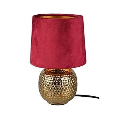 Abbildung von Reality Leuchten Tischleuchte Sophia R50821010, Keramik goldfarbig, Samtschirm rot/goldfarbig, exkl. 1x E14, 16 cm