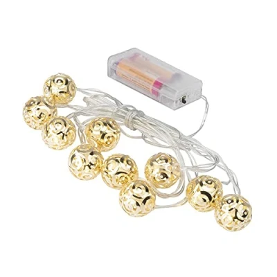Abbildung von Ideen mit Herz 10er Lichterkette LED warmweiß inkl. Timer Funktion batteriebetrieben für innen 3,05 m lang (Ornament Kugeln 01 hellgold)
