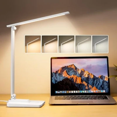 Abbildung von Schreibtischlampe Kinder Weiß,15 Modi Dimmbar Schreibtisch Lampe, 1000LM Schreibtischlampen Leselampe Kinder,1000LM Tageslichtlampe Kinder,Tischleuchte