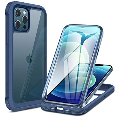 Abbildung von Miracase 360 Grad Hülle Kompatibel mit iPhone 12/12 Pro (6.1 Zoll), Ganzkörper Schutzhülle eingebauter Glas Displayschutzfolie, Stoßfeste Fullbody Handyhülle, Blau