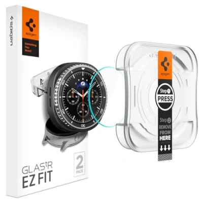 Abbildung von Spigen Glas.tR EZ Fit Schutzfolie kompatibel mit Samsung Galaxy Watch8 Classic, 46mm, 2 Stück, Kratzfest, 9H Härte Folie