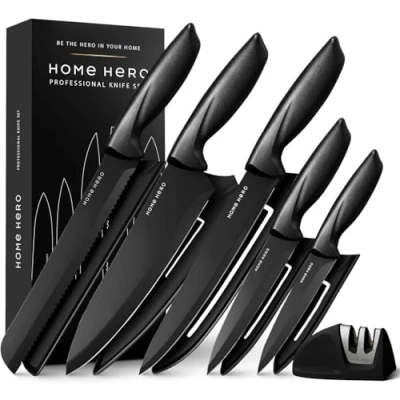 Abbildung von Home Hero Messerset mit Messerschärfer Scharfe Küchenmesser Set Steakmesser Messerblock Kochmesser Edelstahl Messer
