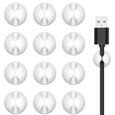 Abbildung von Kabelhalter Kabelclips, 12 Stück Kabel Organizer Kabelklemmen Selbstklebend Clips, Kabelorganizer für Schreibtisch, Kabelmanagement Netzkabel (Weiß)