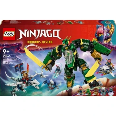 Abbildung von LEGO NINJAGO 2in1 Lloyds Jet Mech Spielzeug mit 5 Minifiguren, Drachen, Ausrüstung und fliegendem Motorrad Geschenk für Jungen Fans von Aufstieg der Drachen ab 9 Jahren 71845