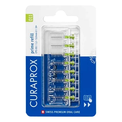 Abbildung von Curaprox Interdentalbürsten CPS 011 prime, Refill, 8 Stück, grün, 1.1 mm Durchmesser, 5 Wirksamkeit, Nachfüllpackung, ohne Halter