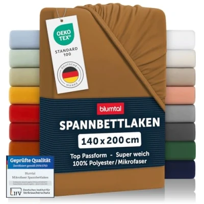 Abbildung von Blumtal® Spannbettlaken 140x200 cm Bettlaken aus Microfaser Oekotex zertifiziertes Spannbetttuch / Leintuch Laken Pumpkin Spice Braun