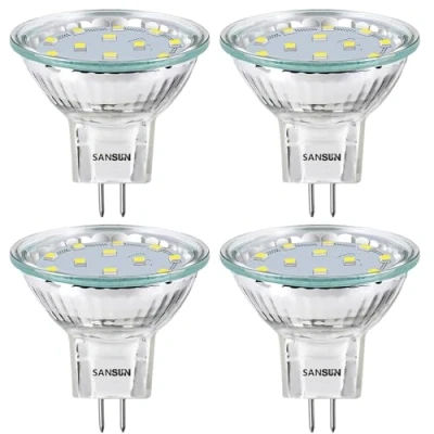 Abbildung von LED Leuchtmittel, 2,4 W, MR11, 12 V, 20 Halogen Ersatz, GU4, Bi Pin Sockel, Tageslichtweiß, 4000 K, nicht dimmbar, 4 Stück