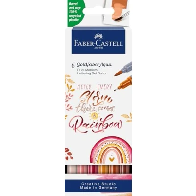 Abbildung von FABER CASTELL 164518 Goldfaber Aqua Dual Marker, Boho, mit Pinselspitze und Fineliner Spitze, 6er Etui