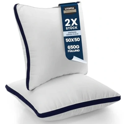 Abbildung von Utopia Bedding Kopfkissen (2er Set), 50 x cm Schlafkissen, Gebürsteter Stoff Bezug Bettkissen, Premium Qualität Weich et Atmungsaktiv Kissen (Marineblau)