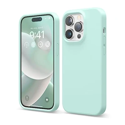 Abbildung von elago Schutzhülle für iPhone 14 Pro, Flüssigsilikon, Ganzkörper Schutzhülle, stoßfest, schlanke Handyhülle, kratzfestes weiches Mikrofaserfutter, 15,5 cm (6,1 Zoll), Aqua Sky