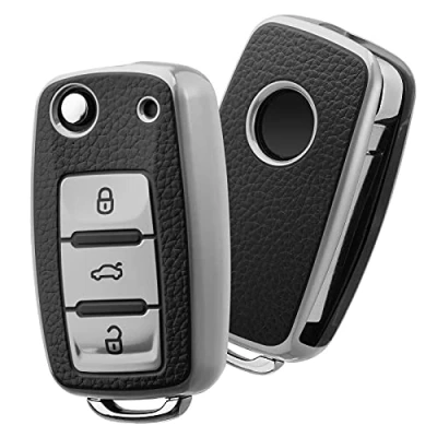 Abbildung von OATSBASF Autoschlüssel Hülle VW, vw Golf Schlüsselbox, Schlüsselhülle Cover für Polo Passat Skoda Seat 3 Tasten (P Silber)