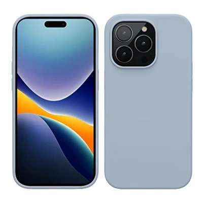 Abbildung von kwmobile Hülle für das iPhone 14 Pro dünnes Silikon Handy Case stoßfeste Handyhülle mit weicher Oberfläche unterstützt kabelloses Laden Hellblau matt
