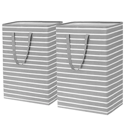 Abbildung von TIMEYARD Wäschekorb Faltbar Wäschesammler Aufbewahrungskorb Kinderzimmer Laundry Baskets Korb Geflochten Handtuchkorb für Badezimmer Wohnzimmer Wäschetonne, 43x60cm, 75Lx2, Grau &amp; Weiß