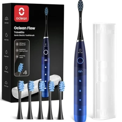 Abbildung von Oclean Elektrische Zahnbürste TravelGo FlowSet, 180 Tage Akkulaufzeit Schallzahnbürste mit Reiseetui, 5 Modi Electric Toothbrush 6 Bürstenköpfen für Zahnreinigung, USB, Blau