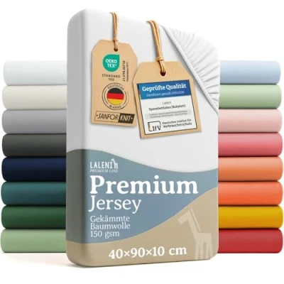 Abbildung von Laleni Premium Spannbettlaken 40x90 cm Babybett Oeko TEX zertifiziertes Kinderwagen Stubenwagen Bezug aus 100% Baumwolle Baby Bettwäsche in Weiß