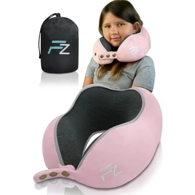 Abbildung von FLOWZOOM Nackenkissen Kinder ab 6 Jahre Schlafkissen Auto &amp; Flugzeug Memory Foam Nackenstützkissen mit weichem waschbarem Bezug Comfy Kids Rosa Größe M