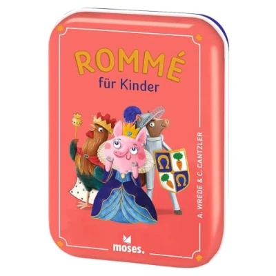 Abbildung von moses. Rommé für Kinder, kinderleichtes Kartenspiel mit Würfelaugen Zählweise, Lern &amp; Strategiespiel in der Metalldose unterwegs, Familienspiel ab 5 Jahren